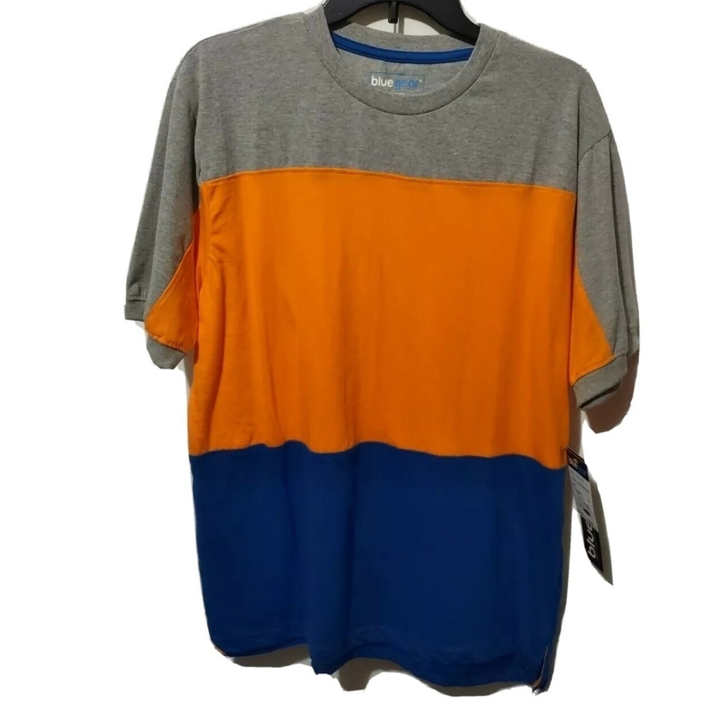 Bluegear Shirt Men's Large Colorblock Gray Orange Blue Streetwear Tee Crew Neck
